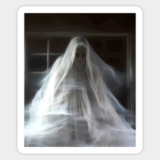 Halloween Ghost 3: Haunting Ghost Bride on a Dark Background Sticker